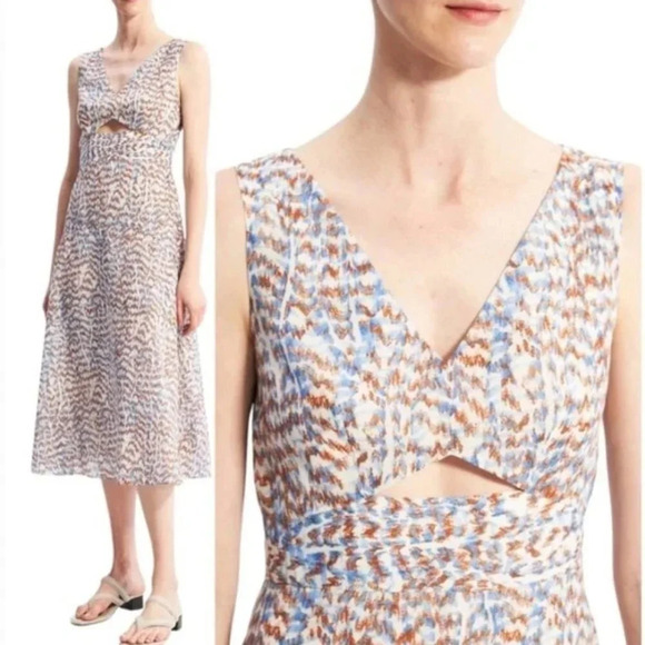 NEW Theory Printed Cut-Out Midi Dress Size 8 - Picture 1 of 4